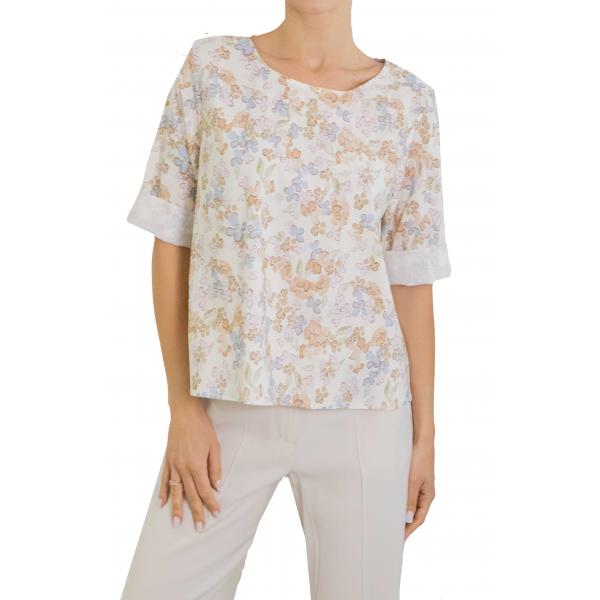Blusa fantasia floreale girocollo 